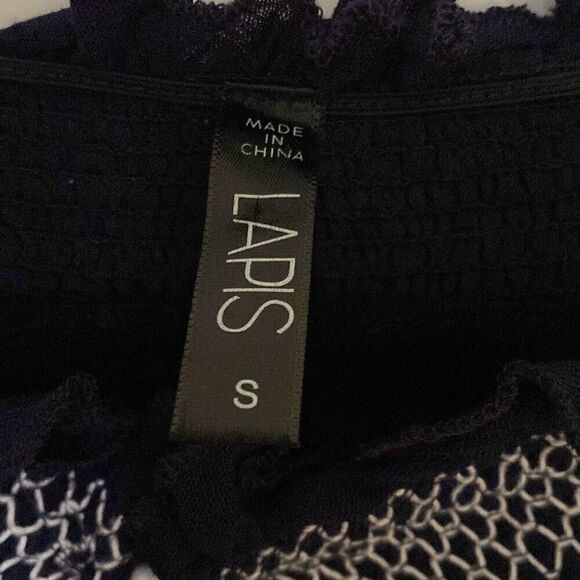 LAPIS Navy/White Boho Style Blouse, Size Small - Picture 2 of 9
